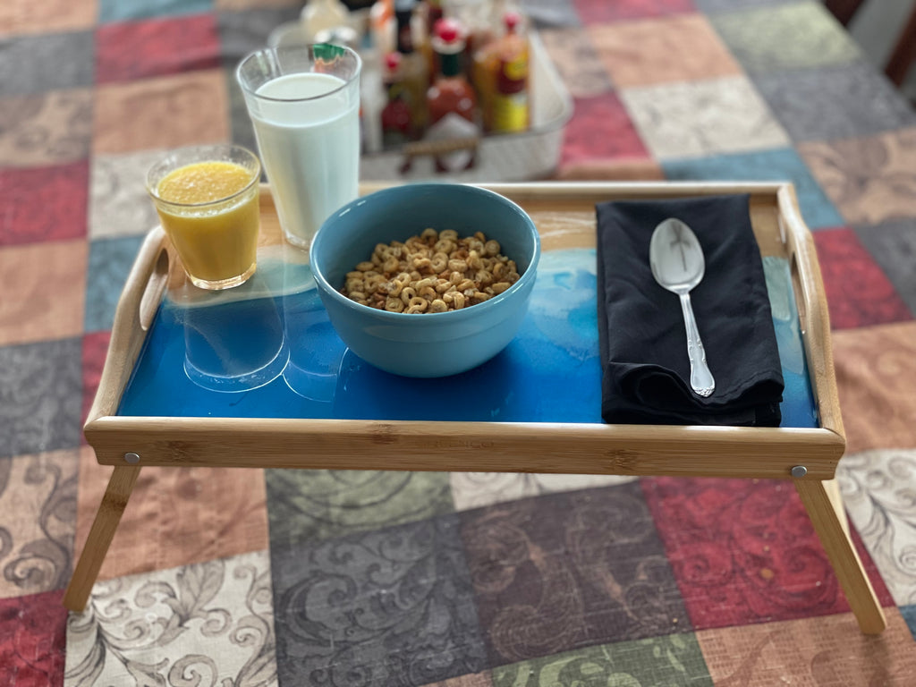 Ocean Wave Handcrafted Bamboo Bed Tray