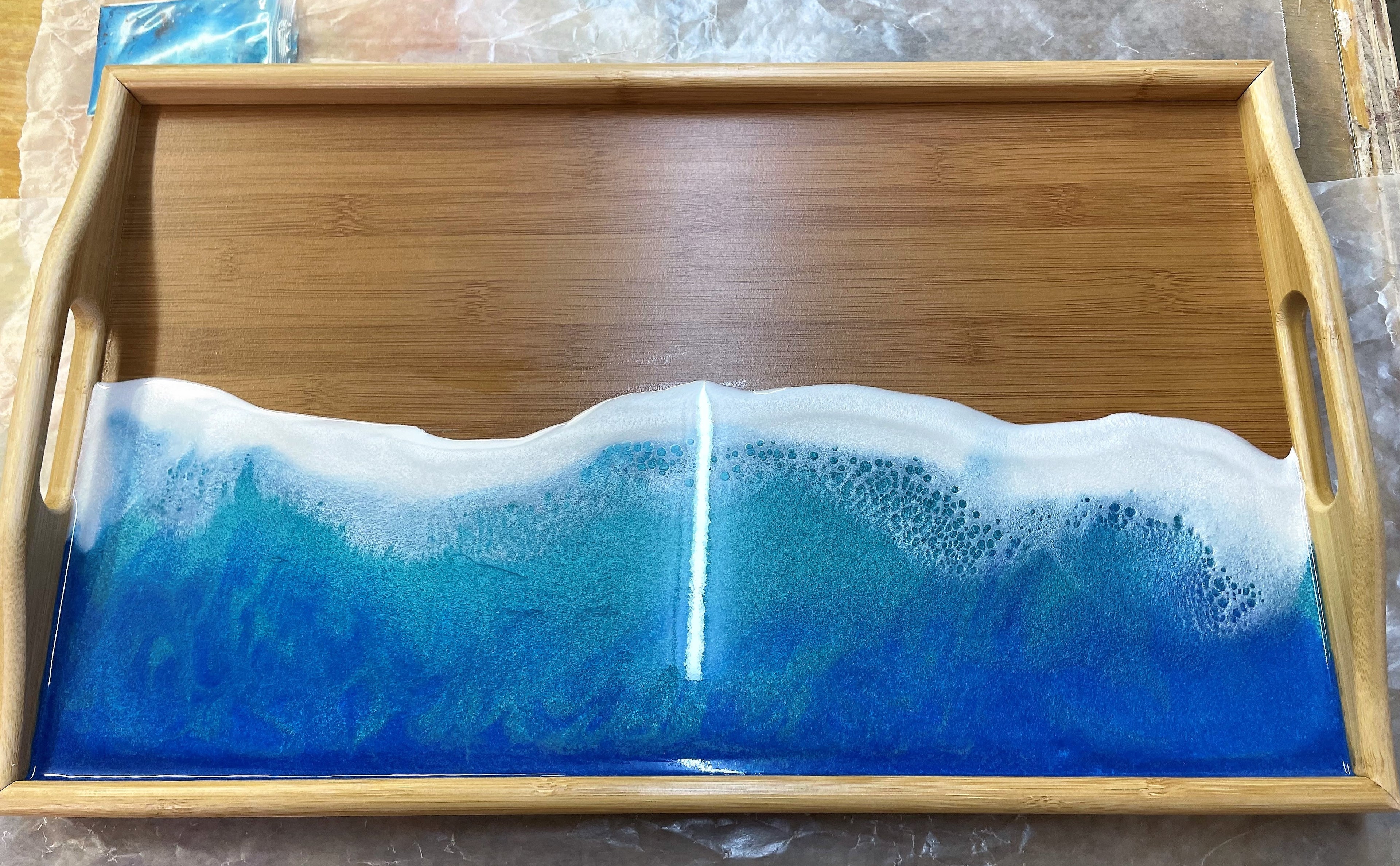 Ocean Wave Handcrafted Bamboo Bed Tray
